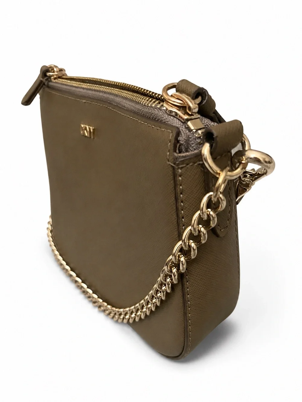 DKNY Taupe Crossbody Shoulder Bag with Gold Chain Detail